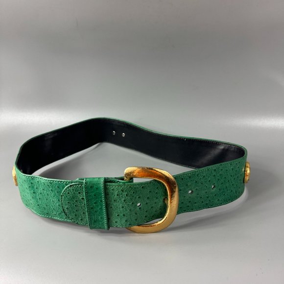 RETRO PARIS Ostrich Leather Waist Wide Belt, Size L
